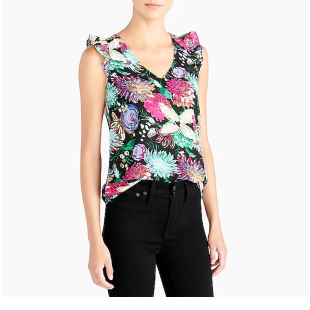 NWT  MULTI COLORED FLORAL SLEEVELESS BLOUSE BY J CREW - SIZE 4